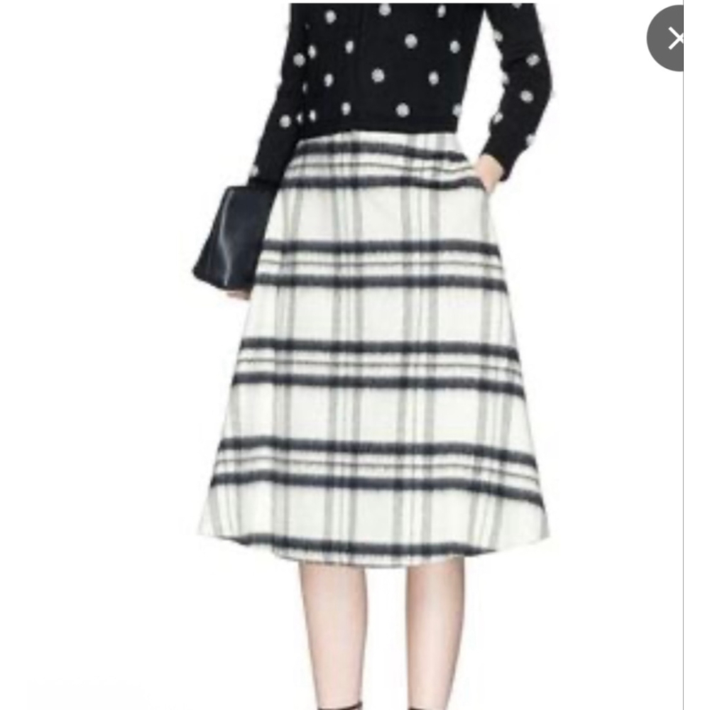 Women's Alice + Olivia Plaid A-Line Skirt S White Black